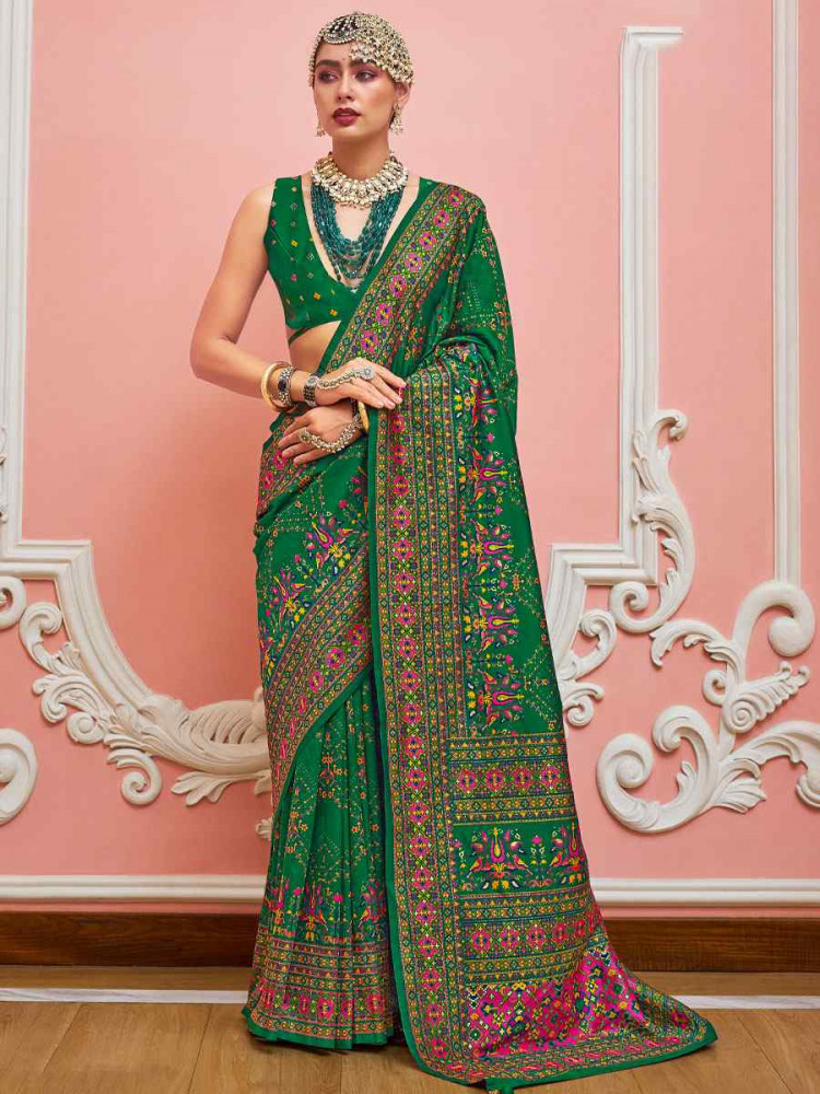 Image of Green Banarasi Silk Zari Handwoven Casual Reception Festival Wedding Fancy Classic Style Sarees