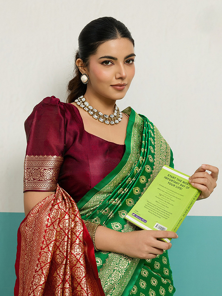 Green Banarasi Silk Zari Kanjivaram Handwoven Wedding Party Festival Reception Heavy Border Saree