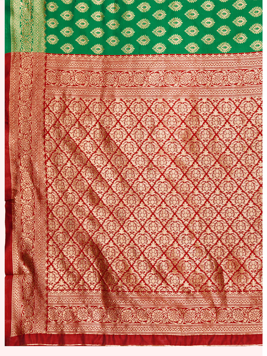 Green Banarasi Silk Zari Kanjivaram Handwoven Wedding Party Festival Reception Heavy Border Saree