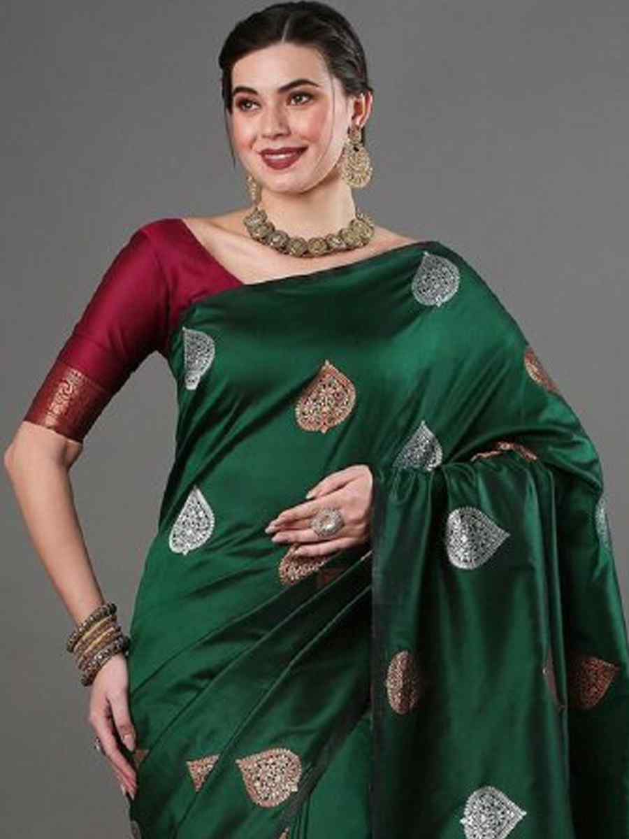 Green Banarasi Soft Silk Handwoven Casual Festival Classic Style Saree