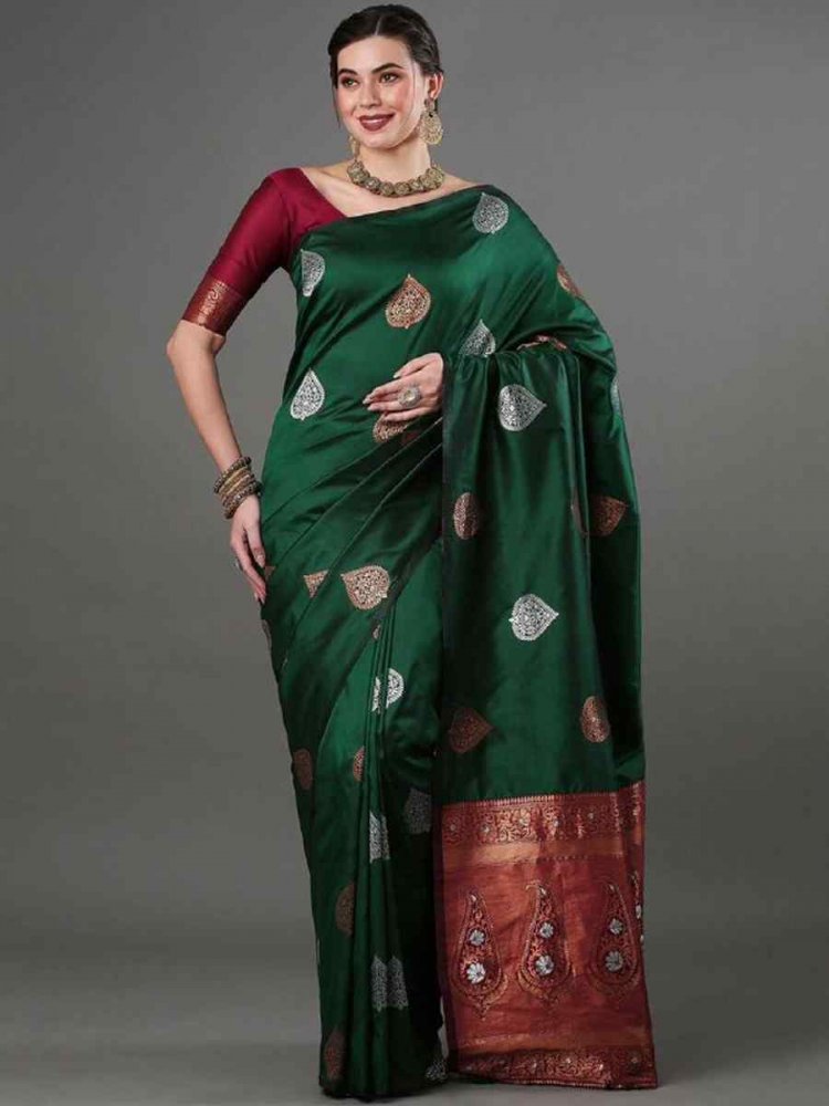 Green Banarasi Soft Silk Handwoven Casual Festival Classic Style Saree