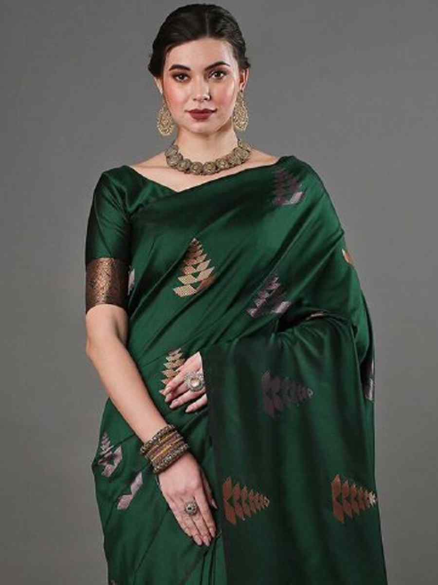 Green Banarasi Soft Silk Handwoven Casual Festival Classic Style Saree