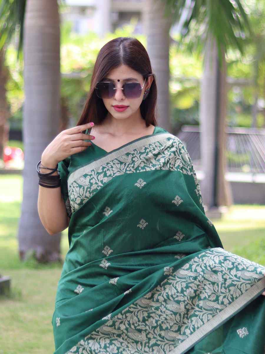 Green Banglori Handloom Raw Silk Handwoven Casual Reception Festival Wedding Fancy Classic Style Sarees