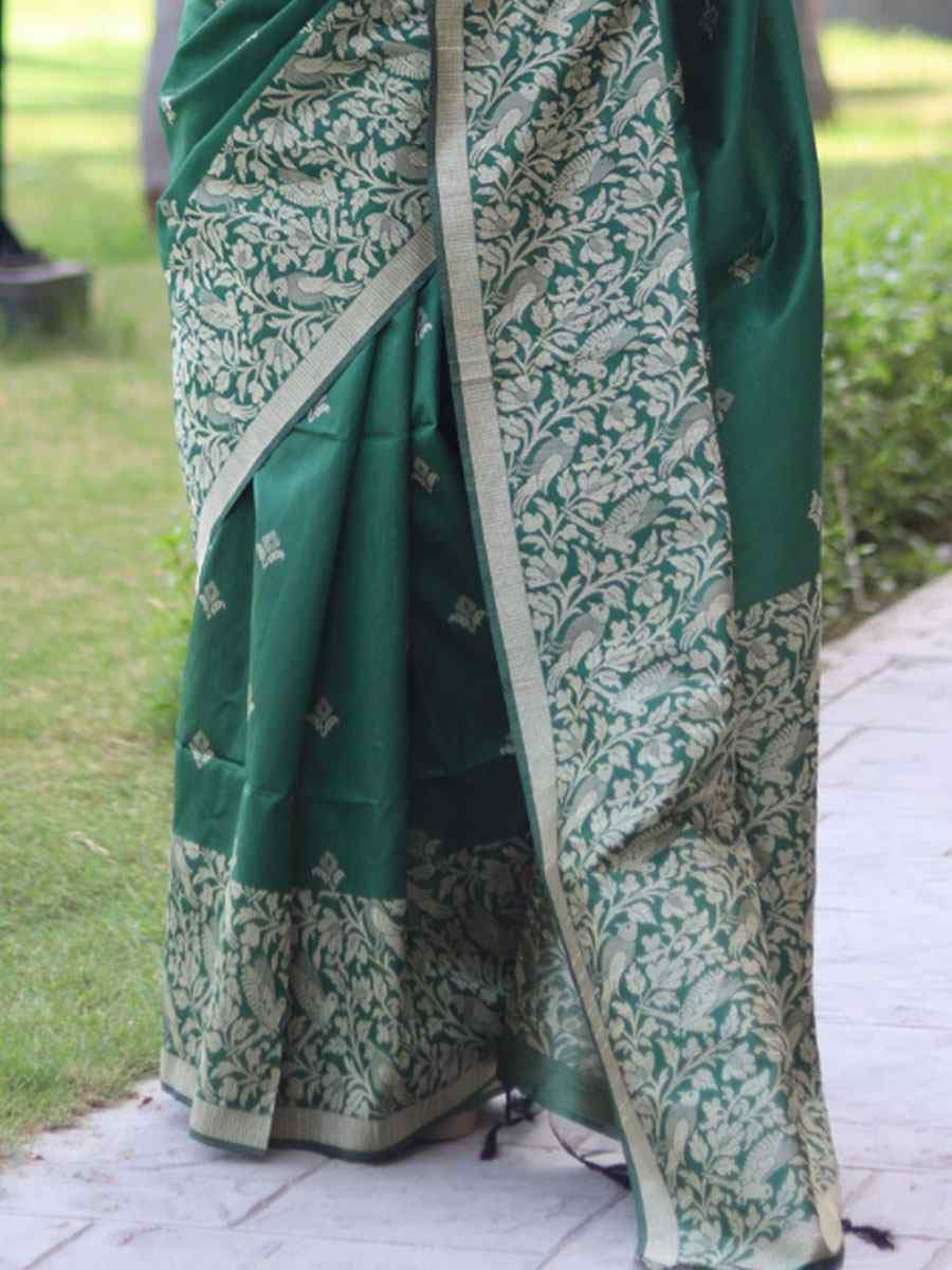 Green Banglori Handloom Raw Silk Handwoven Casual Reception Festival Wedding Fancy Classic Style Sarees