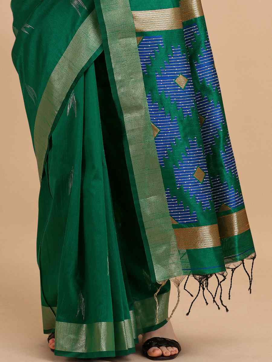 Green Banglori Raw Silk Handwoven Wedding Festival Heavy Border Saree