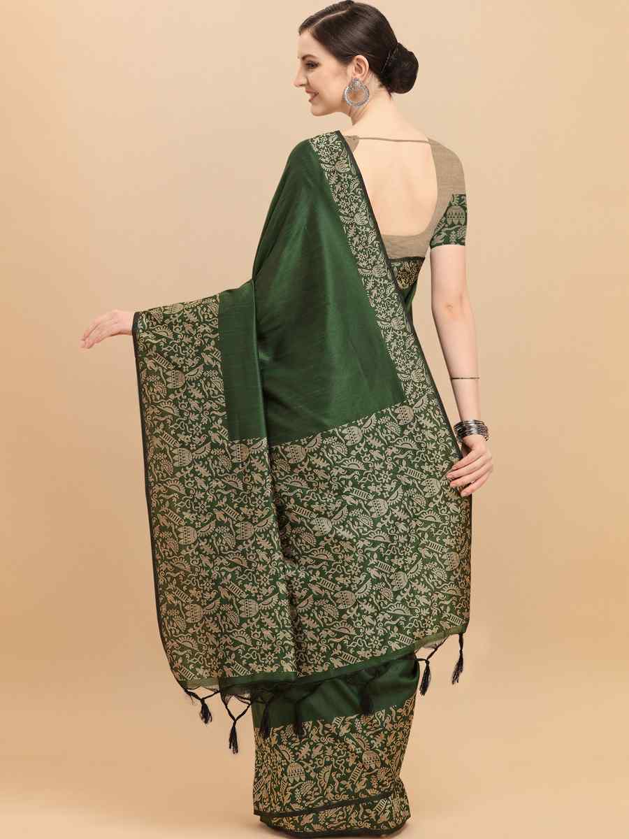 Green Banglori Raw Silk Handwoven Wedding Festival Heavy Border Saree