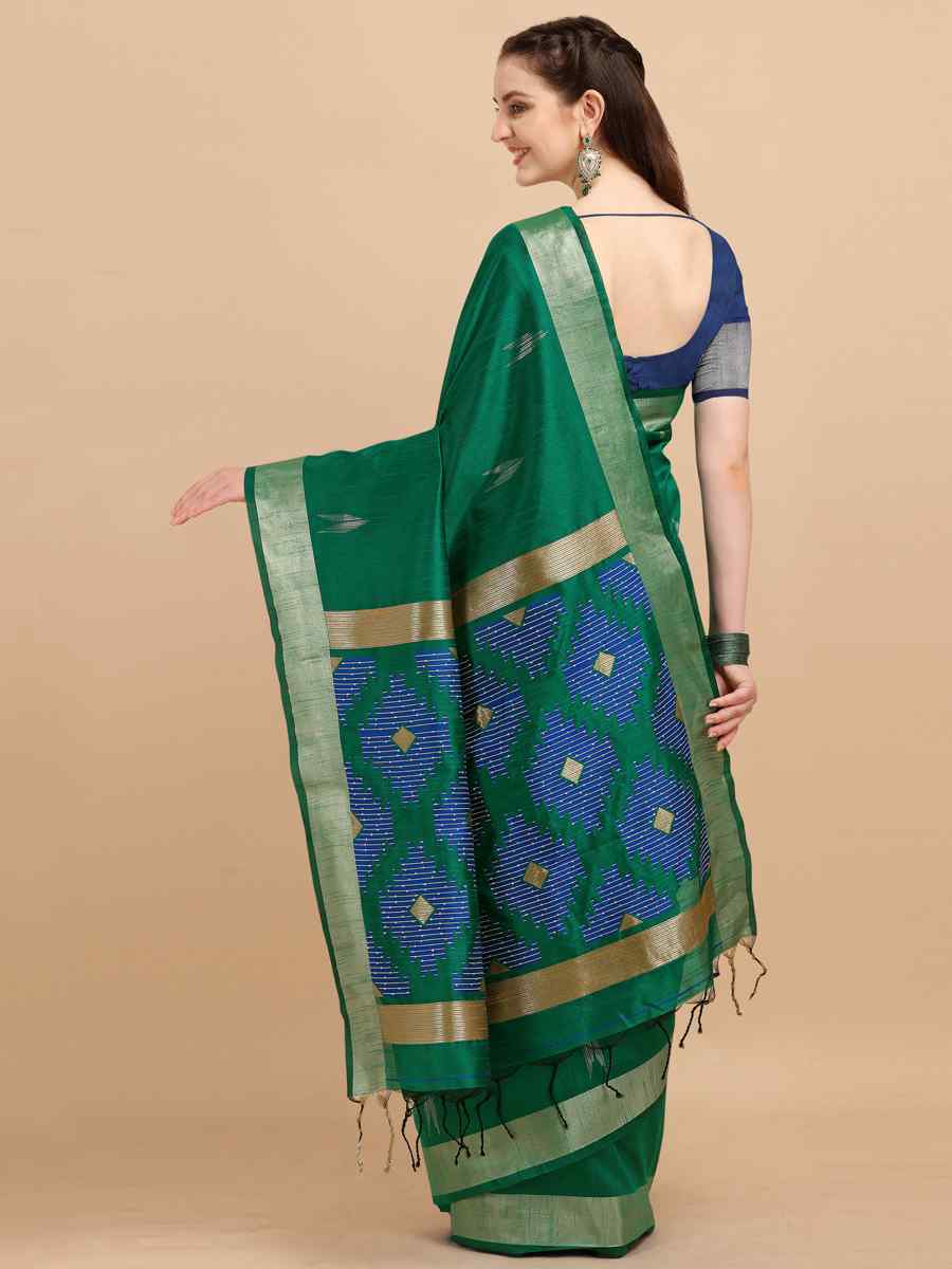 Green Banglori Raw Silk Handwoven Wedding Festival Heavy Border Saree