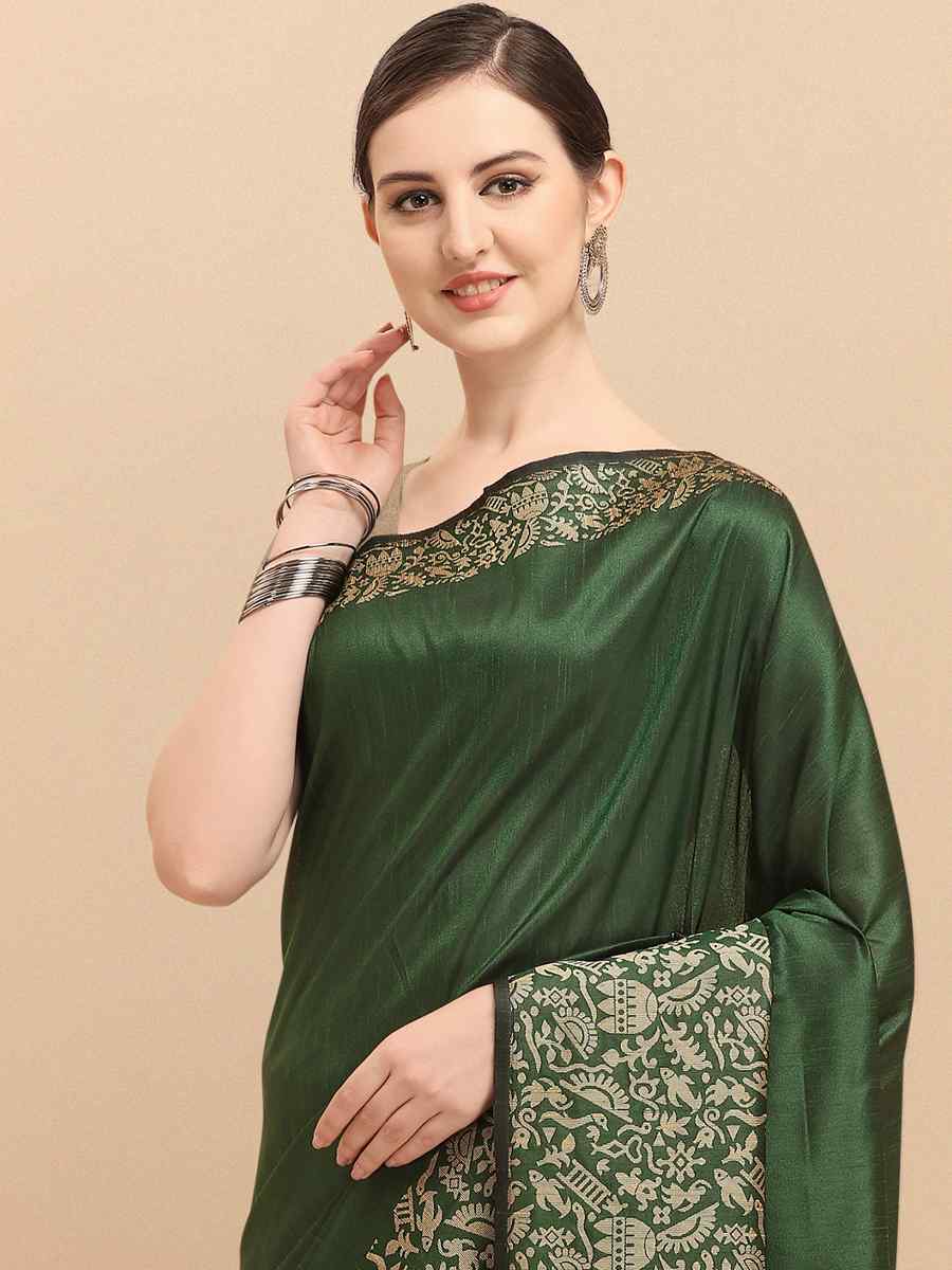 Green Banglori Raw Silk Handwoven Wedding Festival Heavy Border Saree