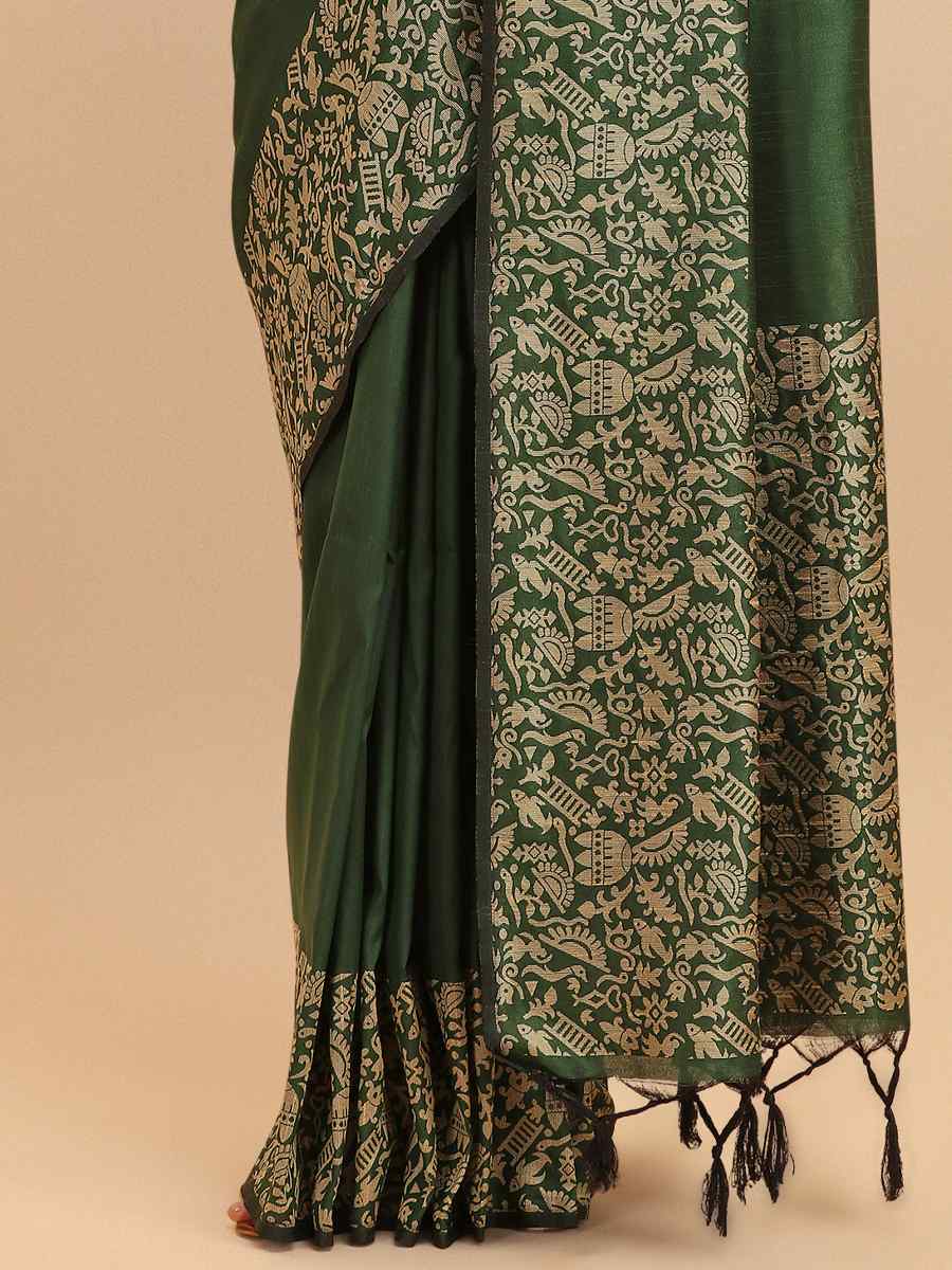 Green Banglori Raw Silk Handwoven Wedding Festival Heavy Border Saree