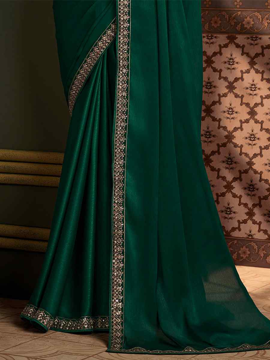 Green Banlogry Silk Embroidered Party Reception Heavy Border Saree