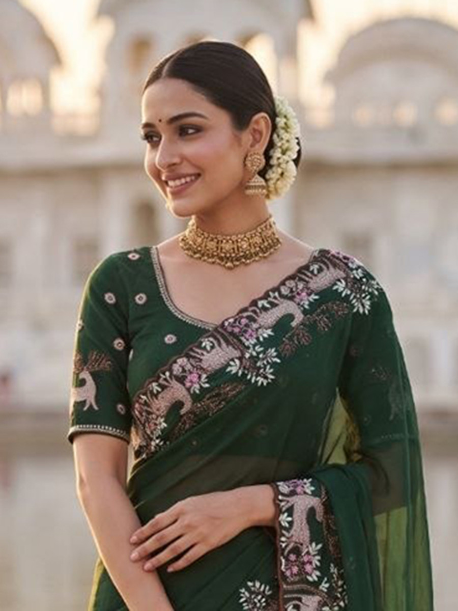 Green Black Rangoli Silk Embroidery Wedding Reception Party Festival Casual Heavy Border Sarees