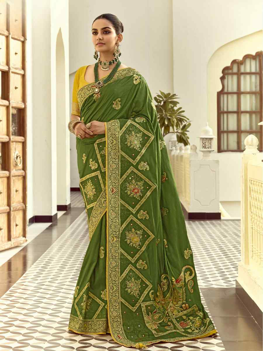 Green Black Viscose Handwoven Festival Wedding Fancy Heavy Border Saree