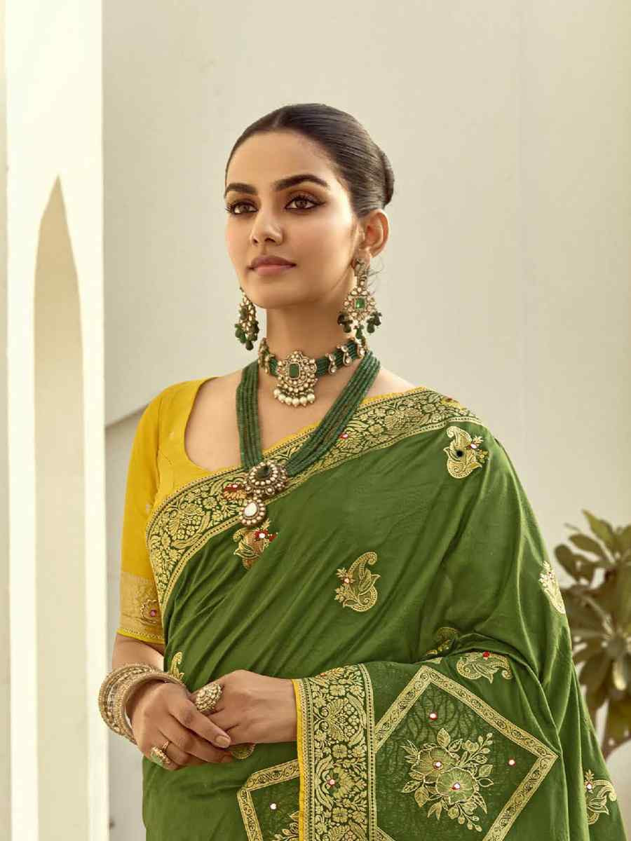 Green Black Viscose Handwoven Festival Wedding Fancy Heavy Border Saree