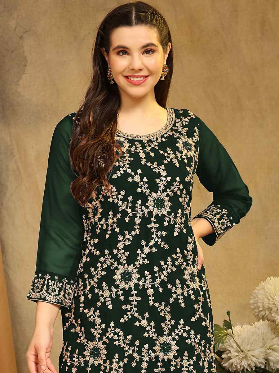 Green Blooming Georgette Embroidered Festival Wedding Palazzo Pant Salwar Kameez