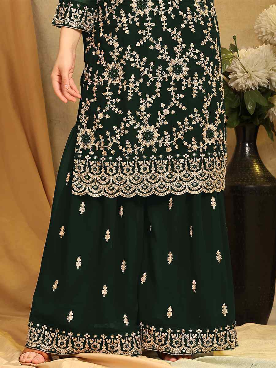 Green Blooming Georgette Embroidered Festival Wedding Palazzo Pant Salwar Kameez
