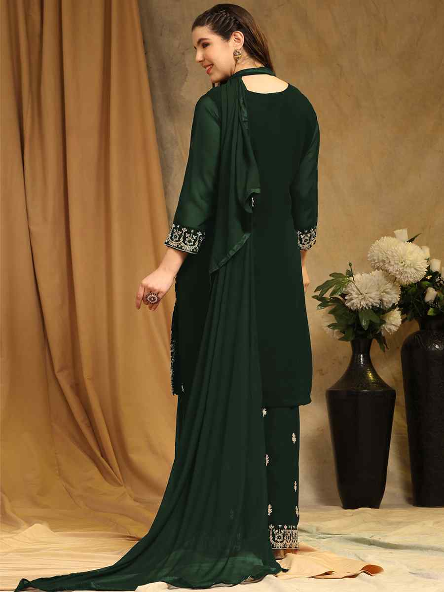 Green Blooming Georgette Embroidered Festival Wedding Palazzo Pant Salwar Kameez