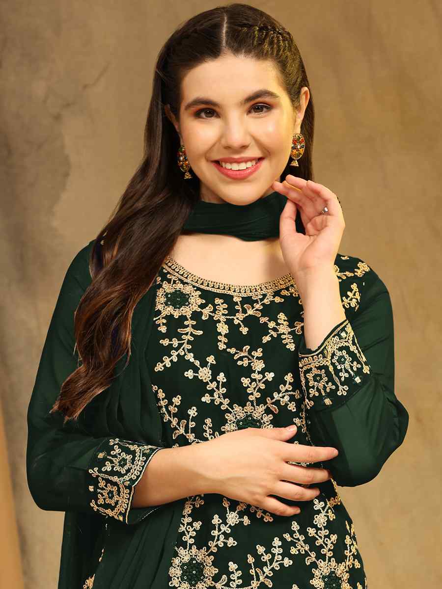 Green Blooming Georgette Embroidered Festival Wedding Palazzo Pant Salwar Kameez