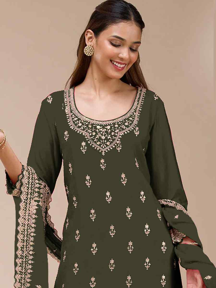 Green Blooming Georgette Embroidered Festival Wedding Palazzo Pant Salwar Kameez