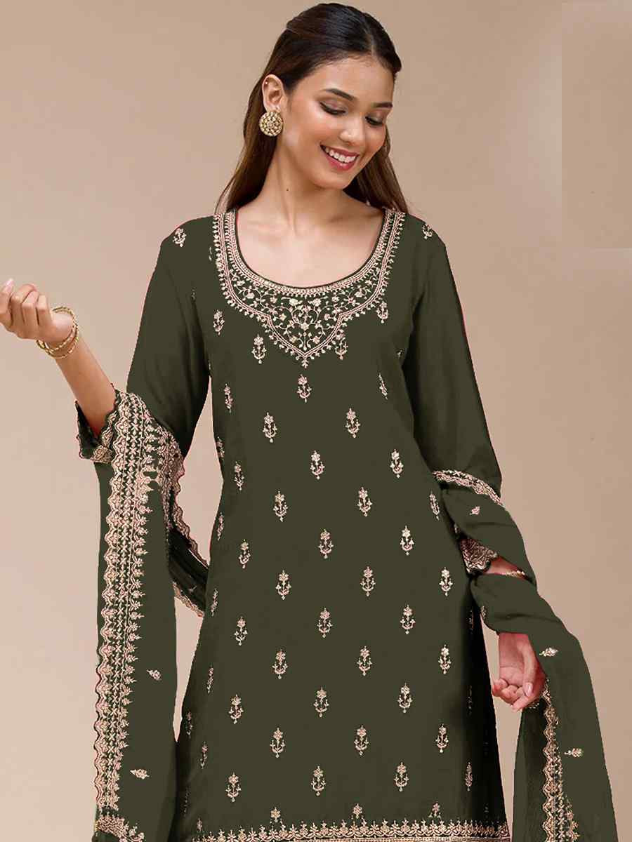 Green Blooming Georgette Embroidered Festival Wedding Palazzo Pant Salwar Kameez