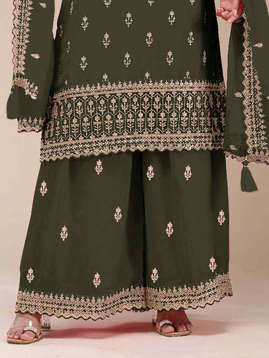 Green Blooming Georgette Embroidered Festival Wedding Palazzo Pant Salwar Kameez