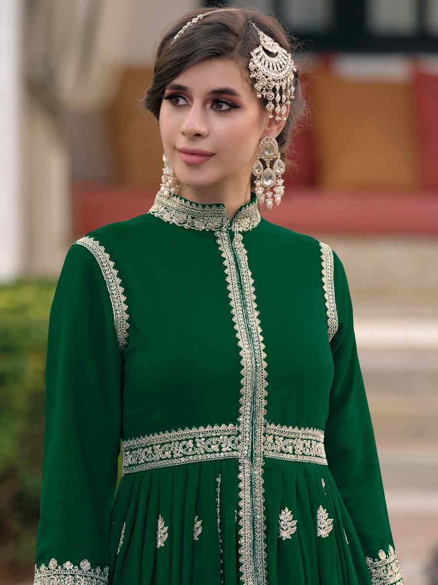 Green Blooming Georgette Embroidered Wedding Festival Anarkali Salwar Kameez