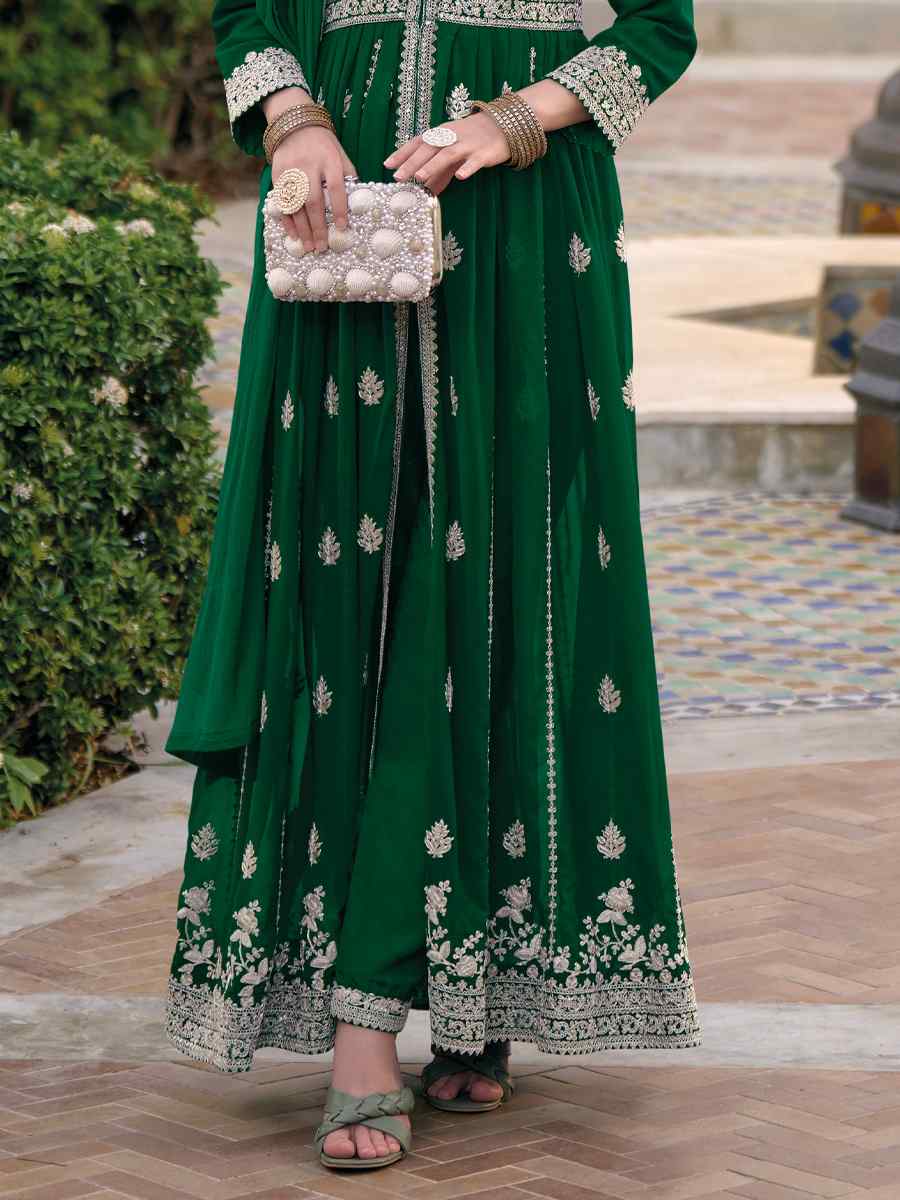 Green Blooming Georgette Embroidered Wedding Festival Anarkali Salwar Kameez