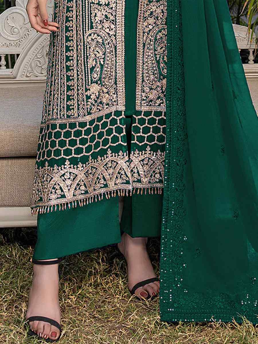 Green Blooming Georgette Embroidered Wedding Festival Palazzo Pant Salwar Kameez