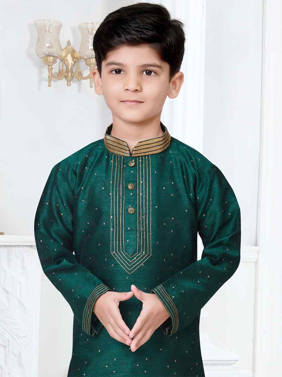 Green Booti Jacquard Floral Party Festival Kurta Pyjama Boys Wear