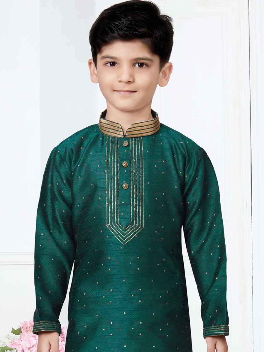 Green Booti Jacquard Floral Party Festival Kurta Pyjama Boys Wear