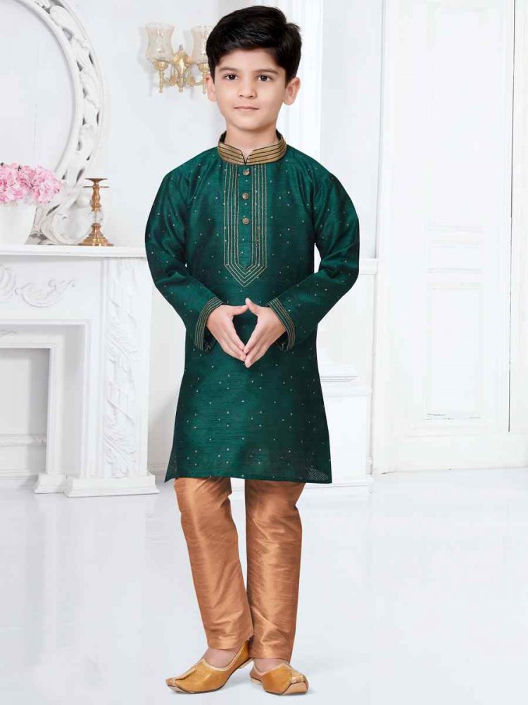 Green Booti Jacquard Floral Party Festival Kurta Pyjama Boys Wear