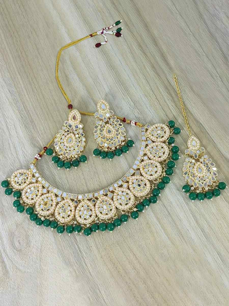 Green Brass Bridal Wear Kundan Necklace