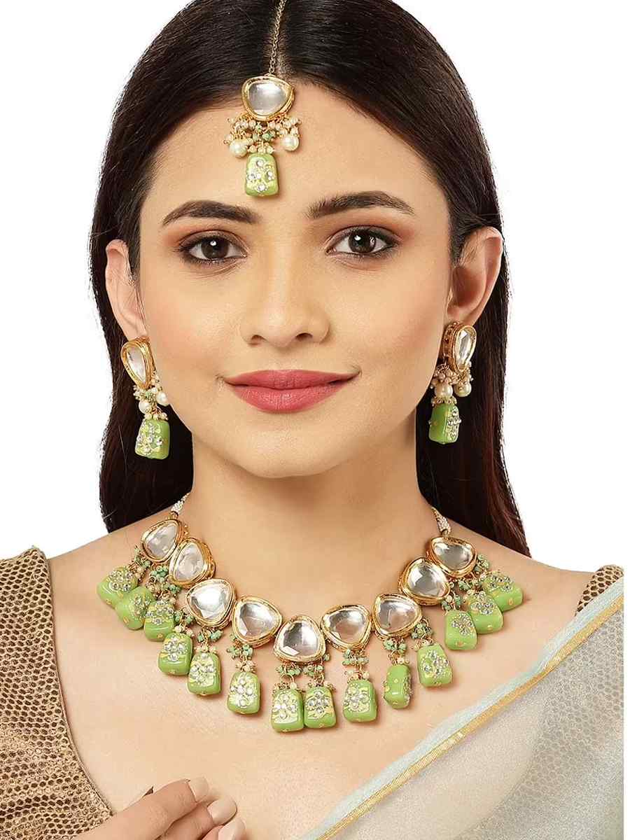 Green Brass Festival Wear Kundan Necklace
