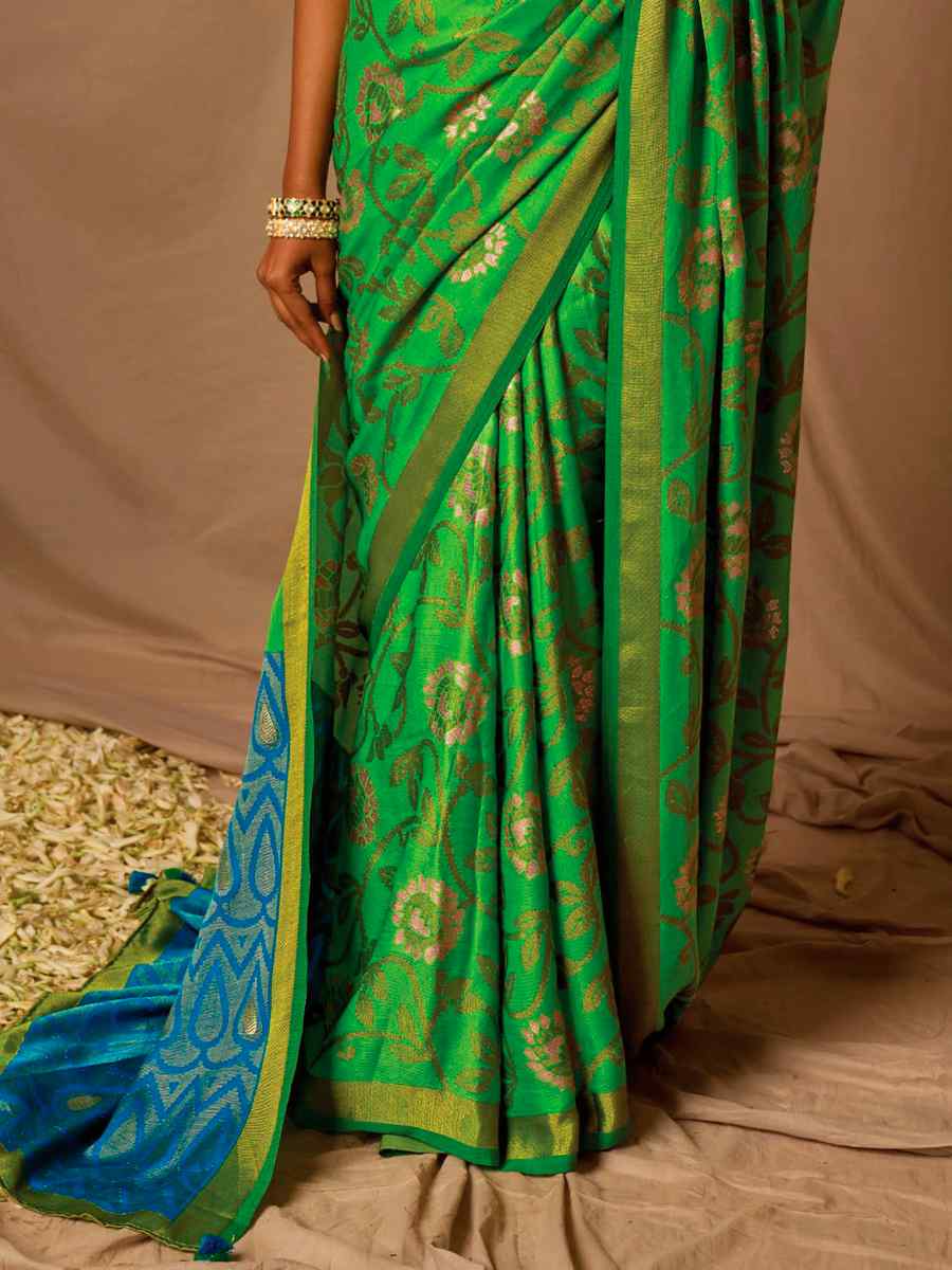 Green Brasso Handwoven Wedding Festival Heavy Border Saree