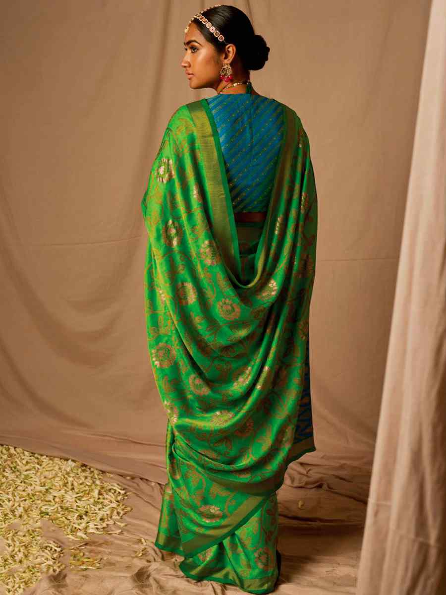 Green Brasso Handwoven Wedding Festival Heavy Border Saree