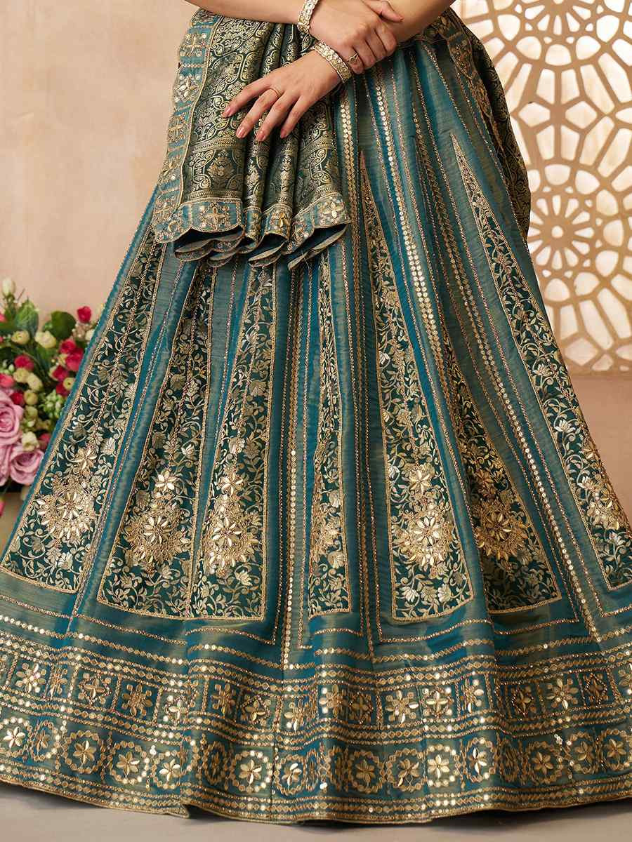 Green Bridal Net and Tissue Embroidered Wedding Bridesmaid Heavy Border Lehenga Choli