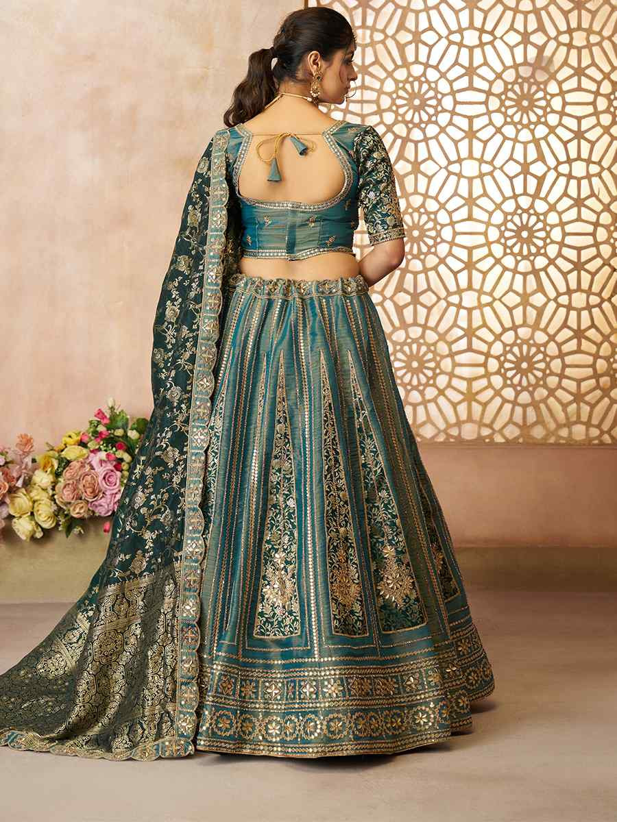Green Bridal Net and Tissue Embroidered Wedding Bridesmaid Heavy Border Lehenga Choli