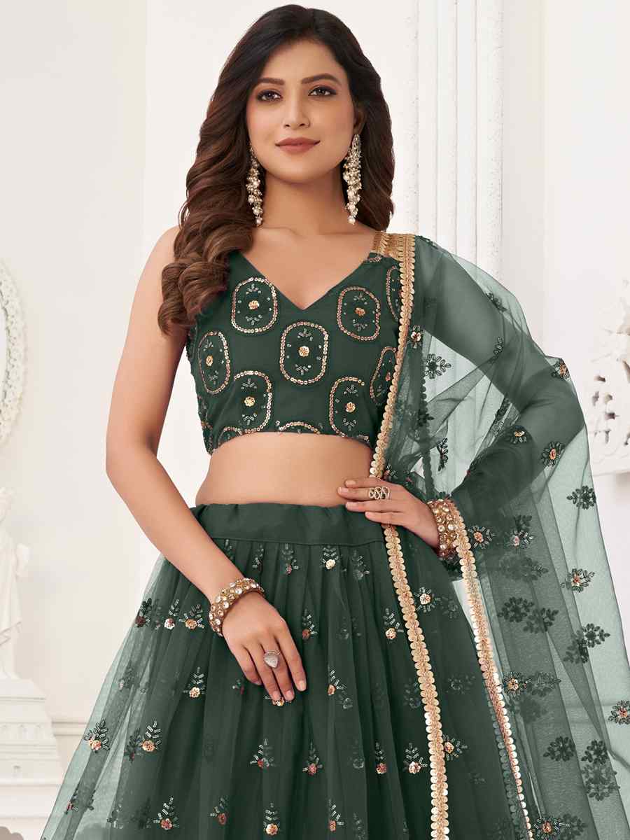 Green Butterfly Net Embroidered Bridesmaid Wedding Heavy Border Lehenga Choli