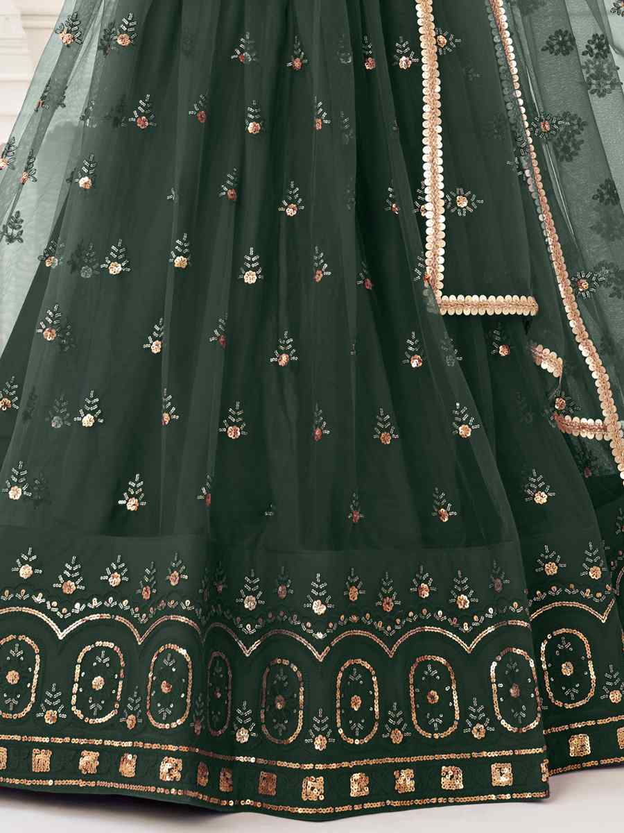 Green Butterfly Net Embroidered Bridesmaid Wedding Heavy Border Lehenga Choli