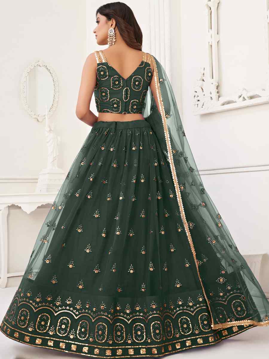 Green Butterfly Net Embroidered Bridesmaid Wedding Heavy Border Lehenga Choli