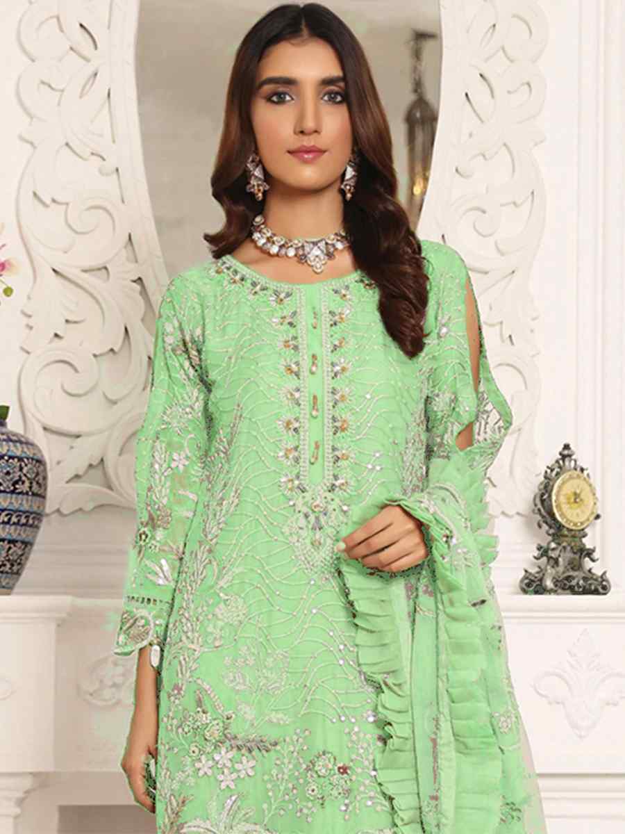 Green Butterfly Net Embroidered Festival Party Pant Salwar Kameez