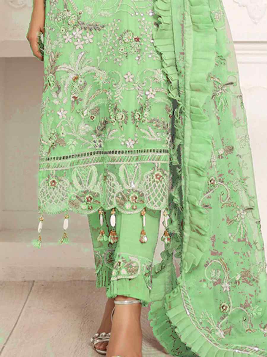 Green Butterfly Net Embroidered Festival Party Pant Salwar Kameez