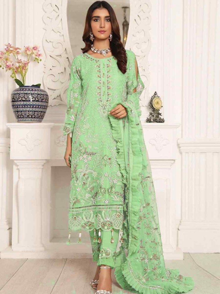 Green Butterfly Net Embroidered Festival Party Pant Salwar Kameez