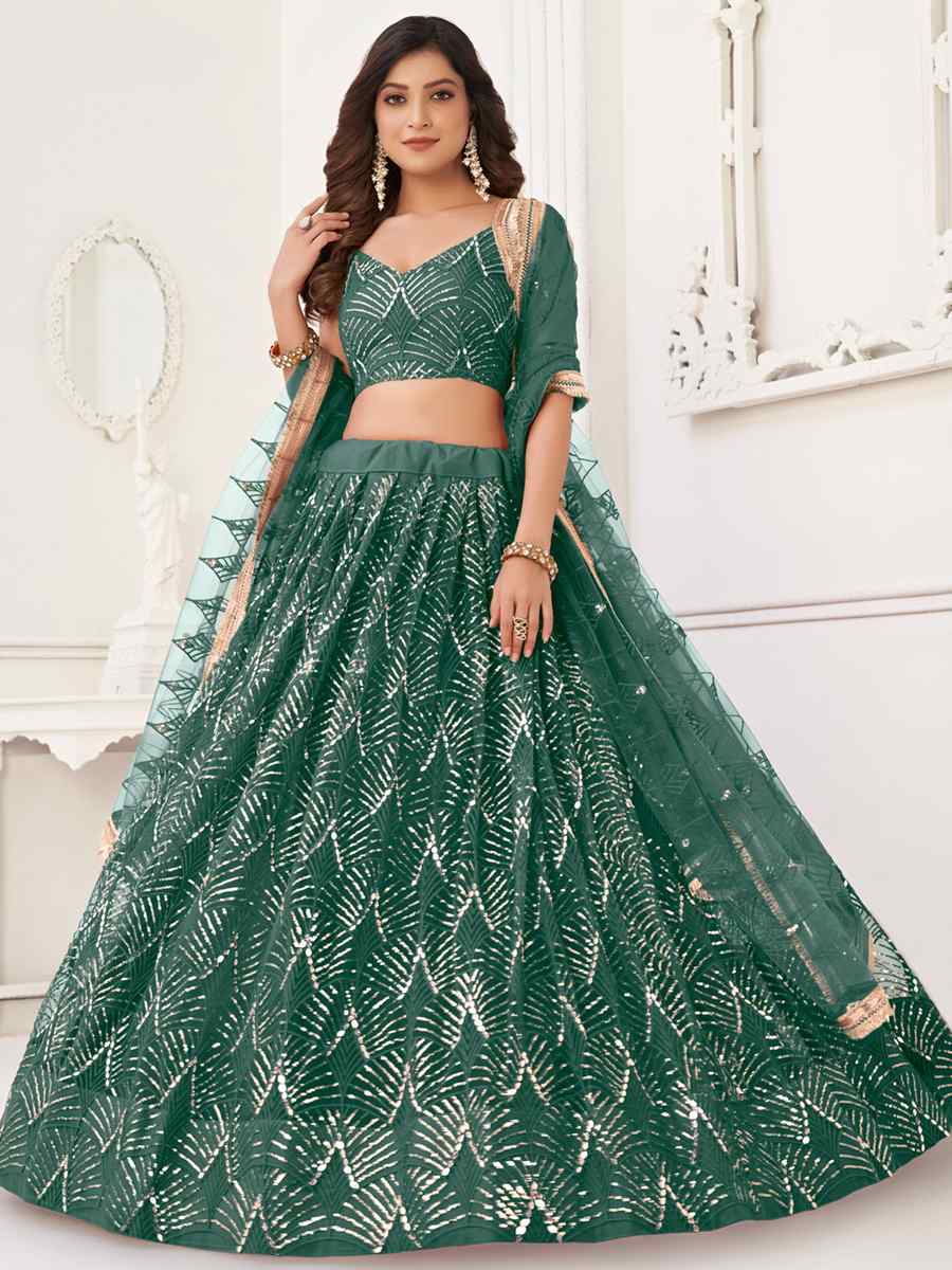 Green Butterfly Net Embroidered Festival Wedding Circular Lehenga Choli