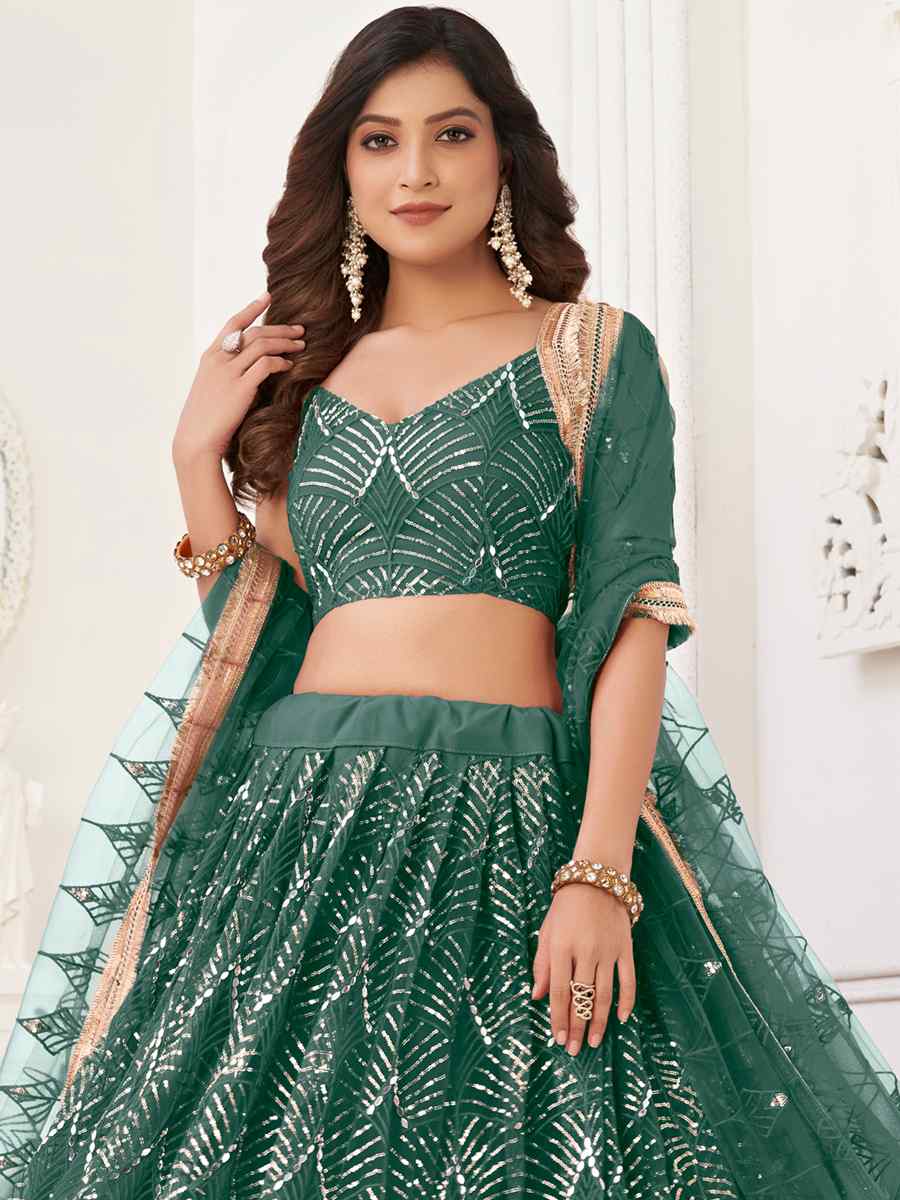 Green Butterfly Net Embroidered Festival Wedding Circular Lehenga Choli