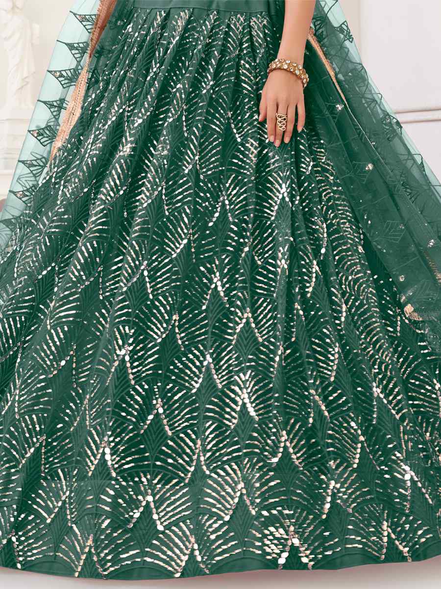 Green Butterfly Net Embroidered Festival Wedding Circular Lehenga Choli