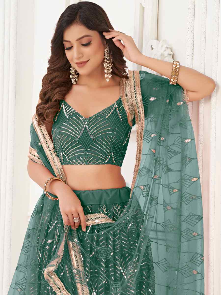 Green Butterfly Net Embroidered Festival Wedding Circular Lehenga Choli