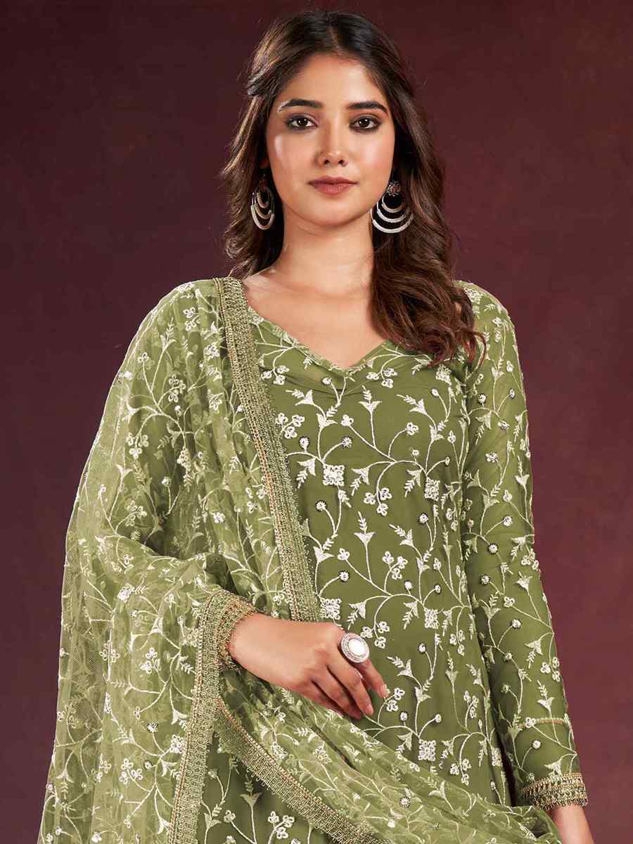 Green Butterfly Net Embroidered Festival Wedding Pant Salwar Kameez