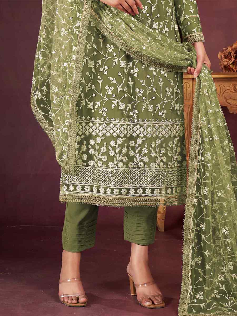 Green Butterfly Net Embroidered Festival Wedding Pant Salwar Kameez