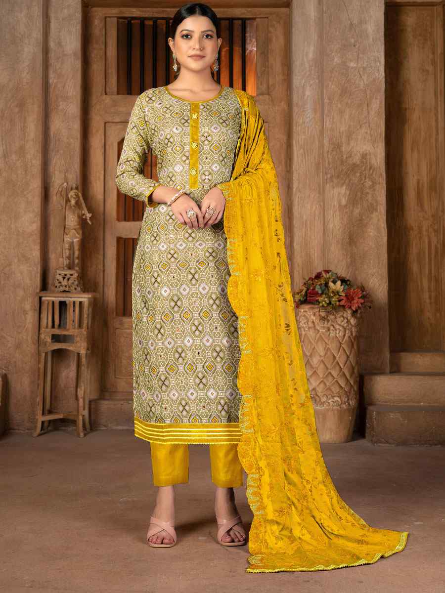 Green Cambric Cotton Printed Casual Festival Pant Salwar Kameez