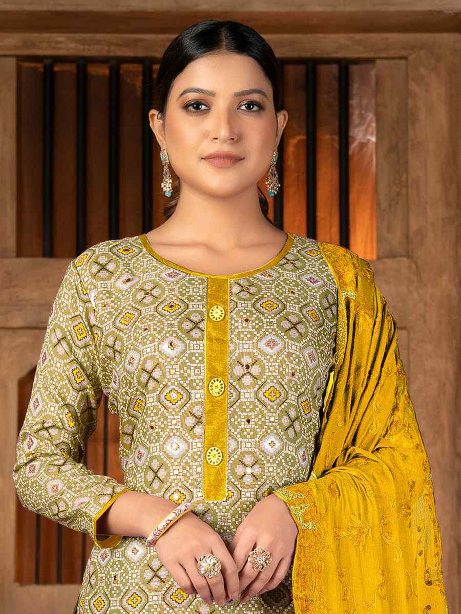 Green Cambric Cotton Printed Casual Festival Pant Salwar Kameez
